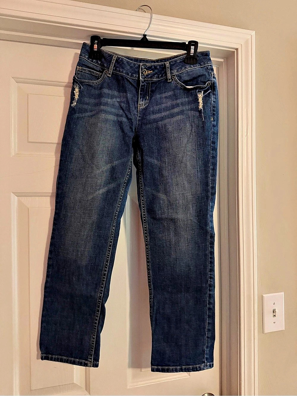 Simply Vera Wang Straight Leg Back Flap Pockets Denim Jeans Size 4 Blue